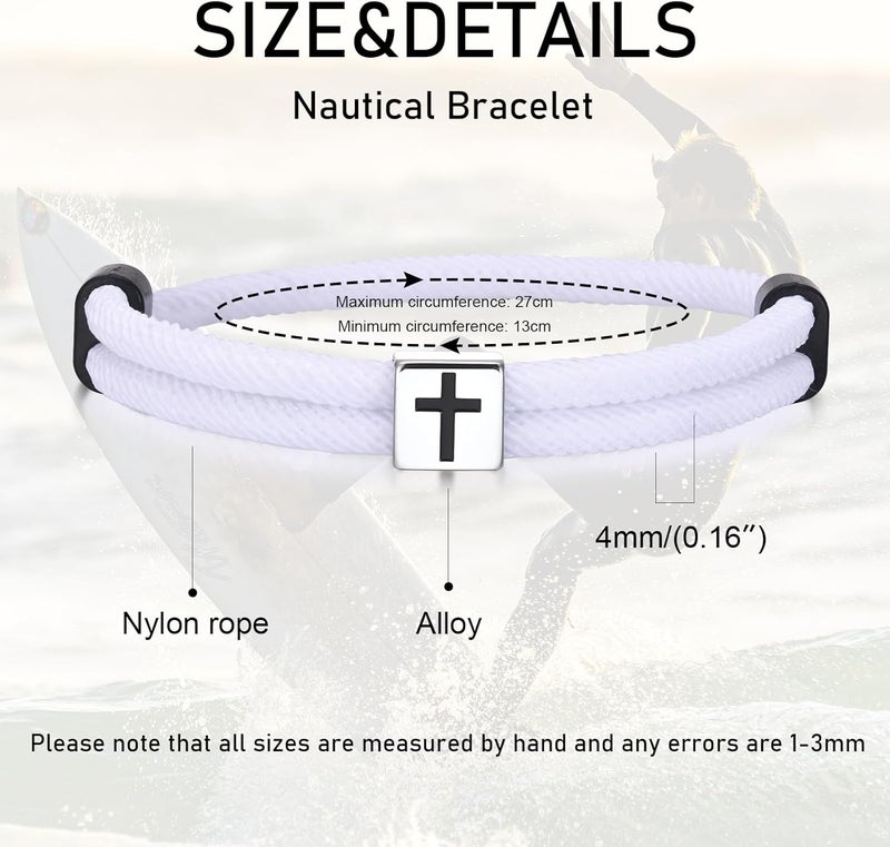 TempBeau Store Braided Men Rope Cross Bracelet - Adjustable Tree of Life Cord Surfing Bracelet, Handmade Nautical Navy Marine String Bracelet with Metal Knot, Easter Women Bracelets Gifts - Image 5